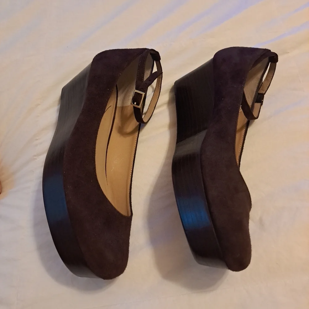 KATE SPADE AUTH $399  Brown Leather Abigail Platform Wedge Pumps 9 Likenew